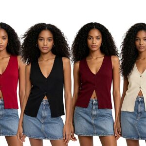 Button Front Ribbed Knit Vest Top — 4 Colours
