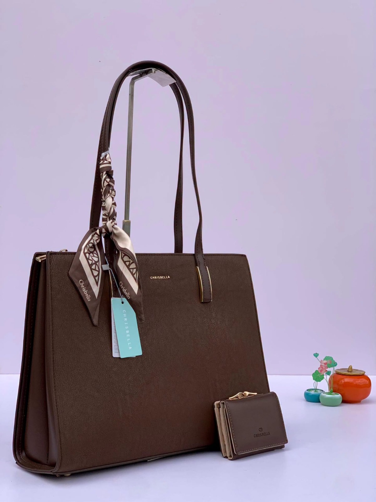 CHRISBELLA Brown Handbag 2 Piece Set, tote and wallet