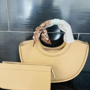 CHRISBELLA beige tan crescent moon hobo bag with wristlet