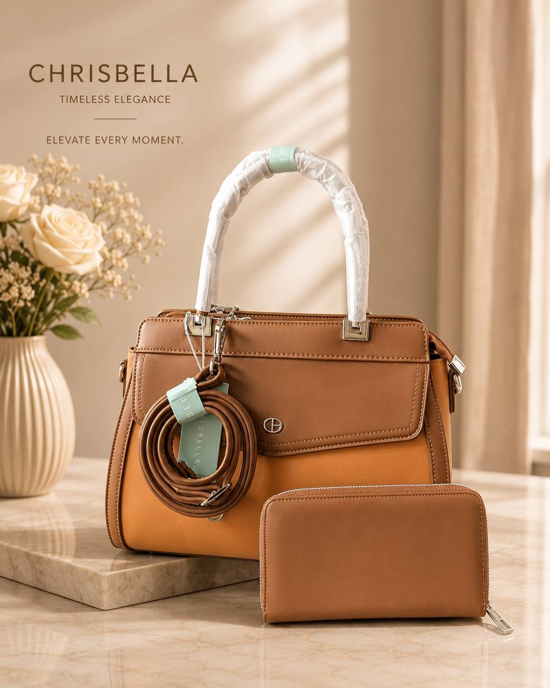 CHRISBELLA Two-Tone Satchel Set with matching wallet and crossbody strap